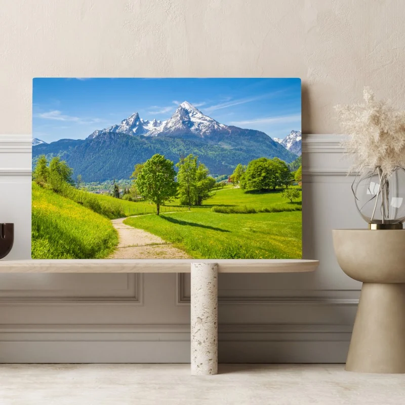 Leinwandbild ruhige alpenwiese mit berggipfeln – Wallnifity® Leinwandbild ruhige alpenwiese mit berggipfeln – Wallnifity®