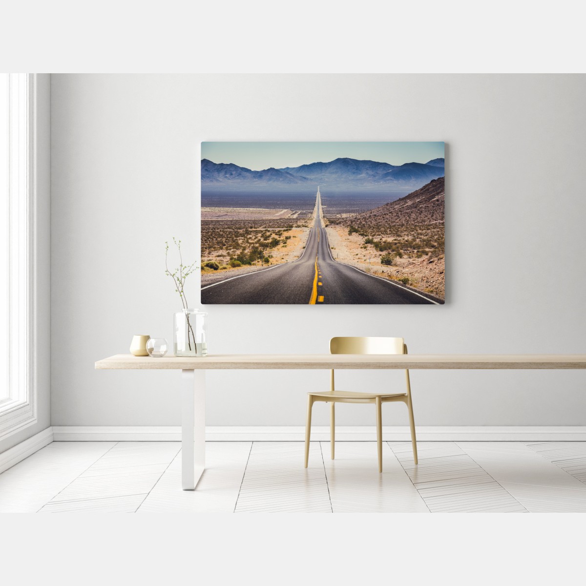 Leinwandbild endlose wüstenstraße in die berge – Wallnifity® Leinwandbild endlose wüstenstraße in die berge – Wallnifity®