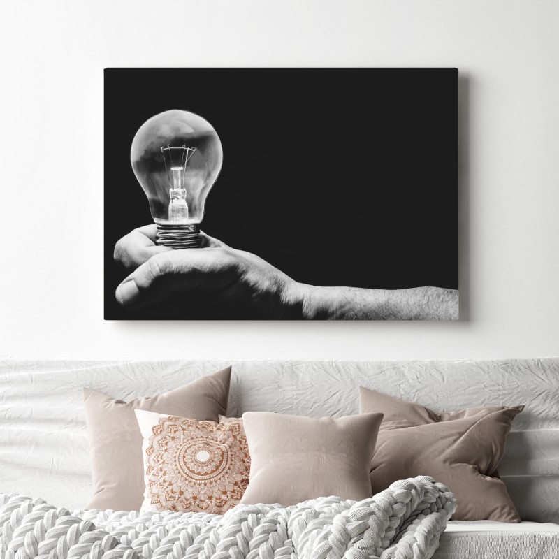 Leinwandbild monochrome hand hält glühbirne – Wallnifity® Leinwandbild monochrome hand hält glühbirne – Wallnifity®