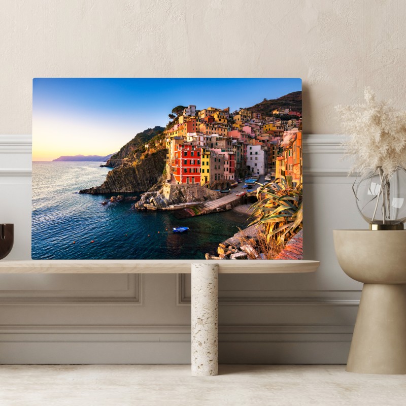 Leinwandbild sonnenuntergang über Riomaggiore, Cinque Terre – Wallnifity® Leinwandbild sonnenuntergang über Riomaggiore, Cinque Terre – Wallnifity®
