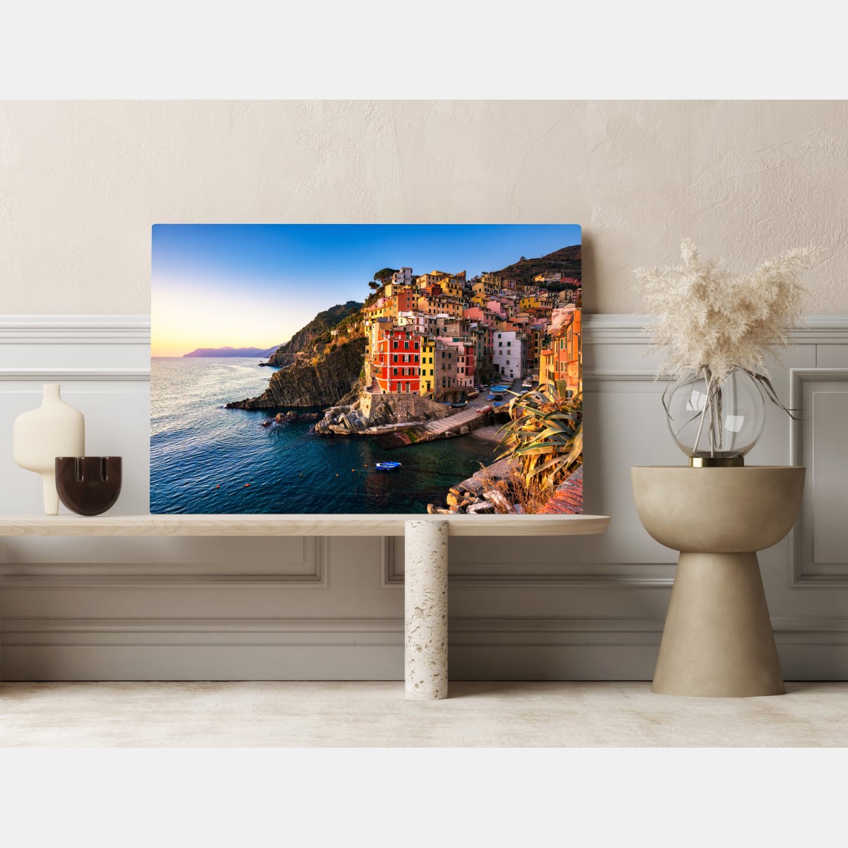 Leinwandbild sonnenuntergang über Riomaggiore, Cinque Terre – Wallnifity® Leinwandbild sonnenuntergang über Riomaggiore, Cinque Terre – Wallnifity®