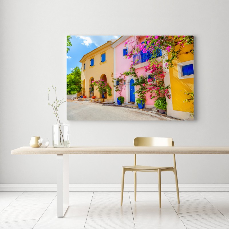 Leinwandbild bunte straße auf Kefalonia – Wallnifity® Leinwandbild bunte straße auf Kefalonia – Wallnifity®