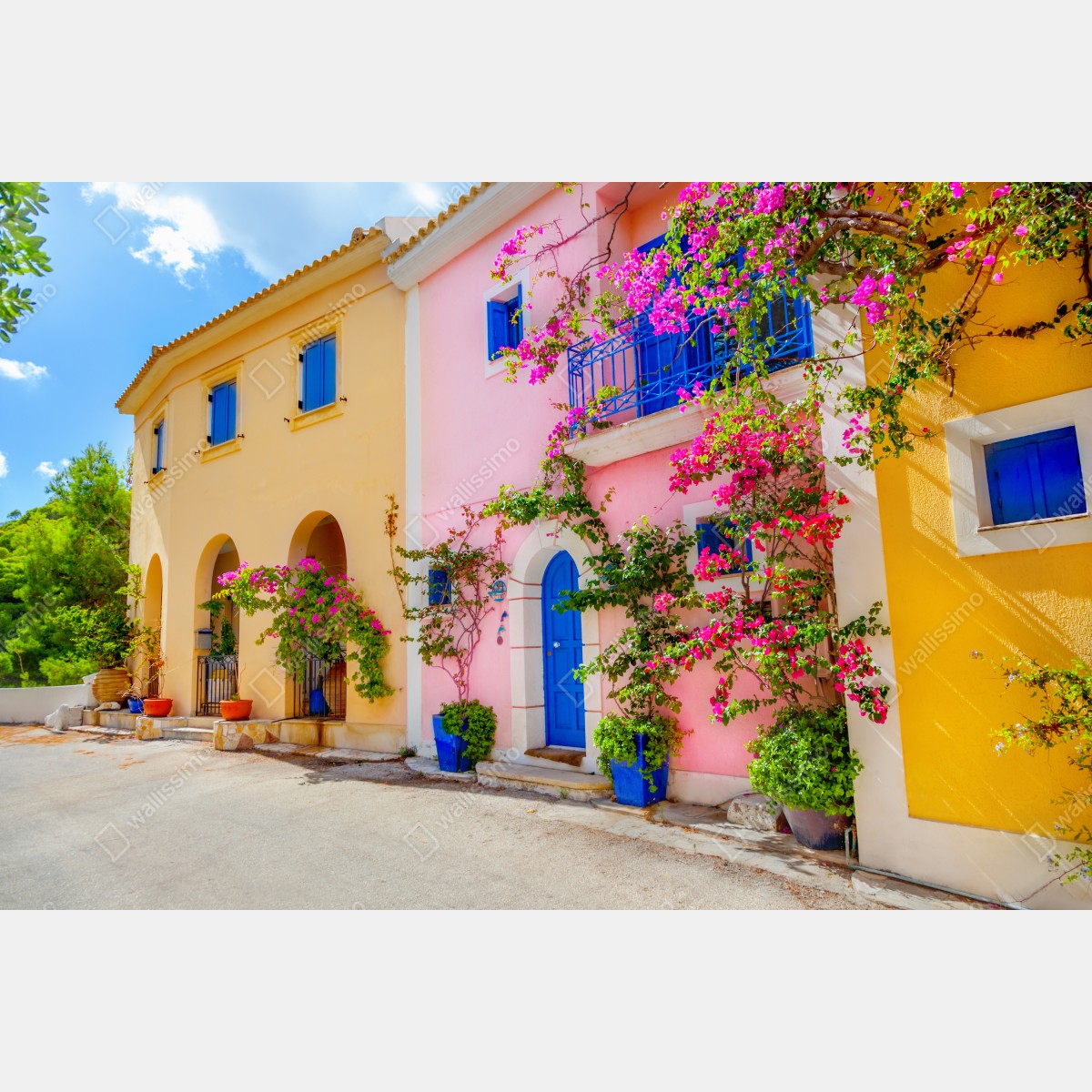 Leinwandbild bunte straße auf Kefalonia – Wallnifity® Leinwandbild bunte straße auf Kefalonia – Wallnifity®