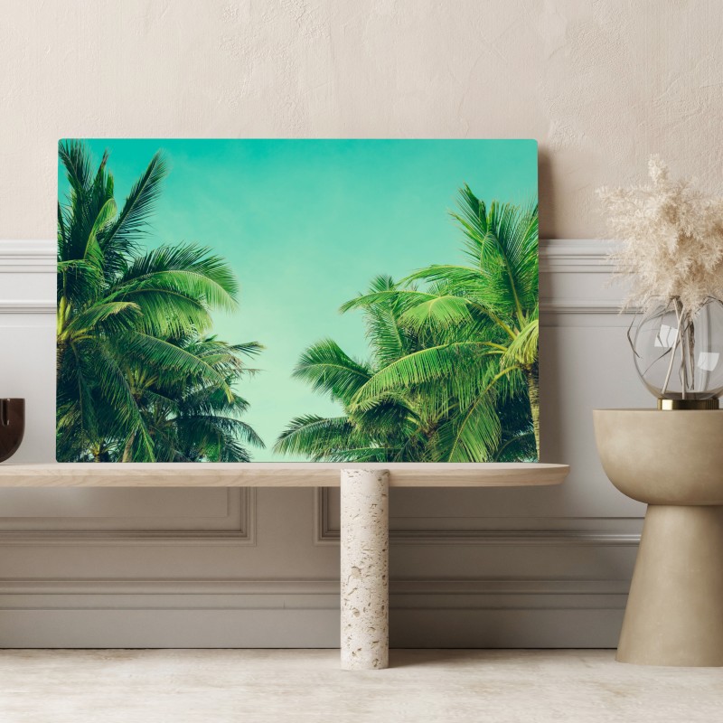 Leinwandbild tropisches palmendach unter türkisfarbenem himmel – Wallnifity® Leinwandbild tropisches palmendach unter türkisfarbenem himmel – Wallnifity®
