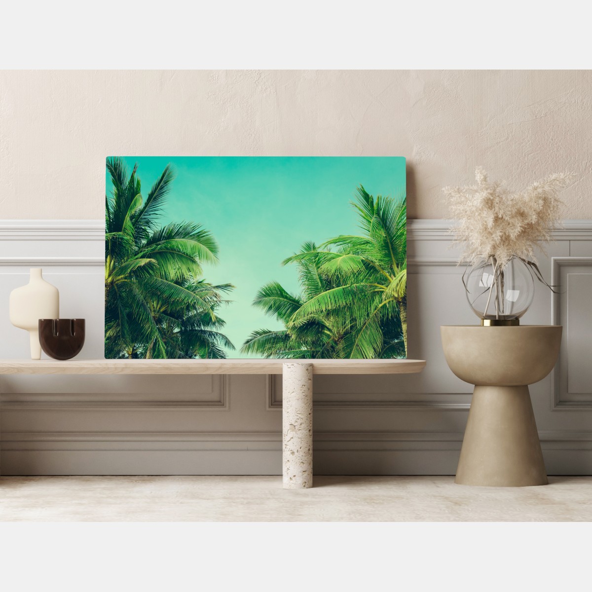 Leinwandbild tropisches palmendach unter türkisfarbenem himmel – Wallnifity® Leinwandbild tropisches palmendach unter türkisfarbenem himmel – Wallnifity®