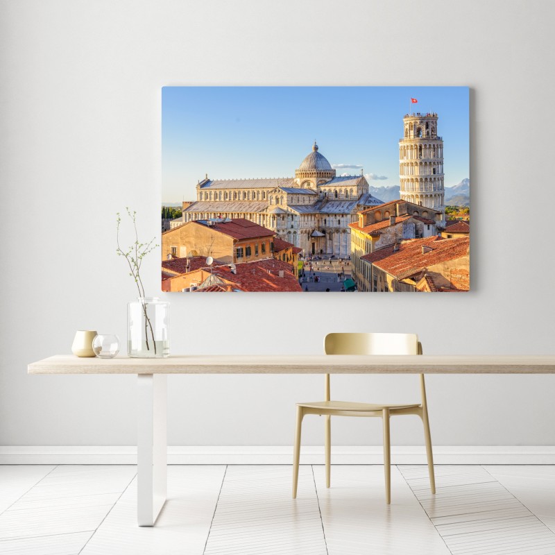 Leinwandbild sonnenbeschienener blick auf den dom von Pisa und den schiefen turm – Wallnifity® Leinwandbild sonnenbeschienener blick auf den dom von Pisa und den schiefen turm – Wallnifity®