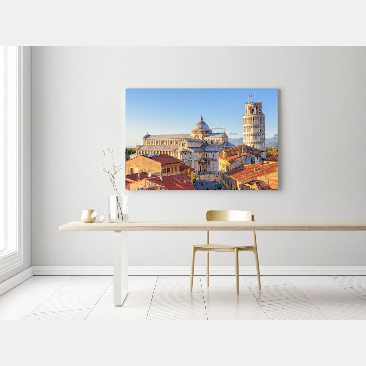 Leinwandbild sonnenbeschienener blick auf den dom von Pisa und den schiefen turm – Wallnifity® Leinwandbild sonnenbeschienener blick auf den dom von Pisa und den schiefen turm – Wallnifity®