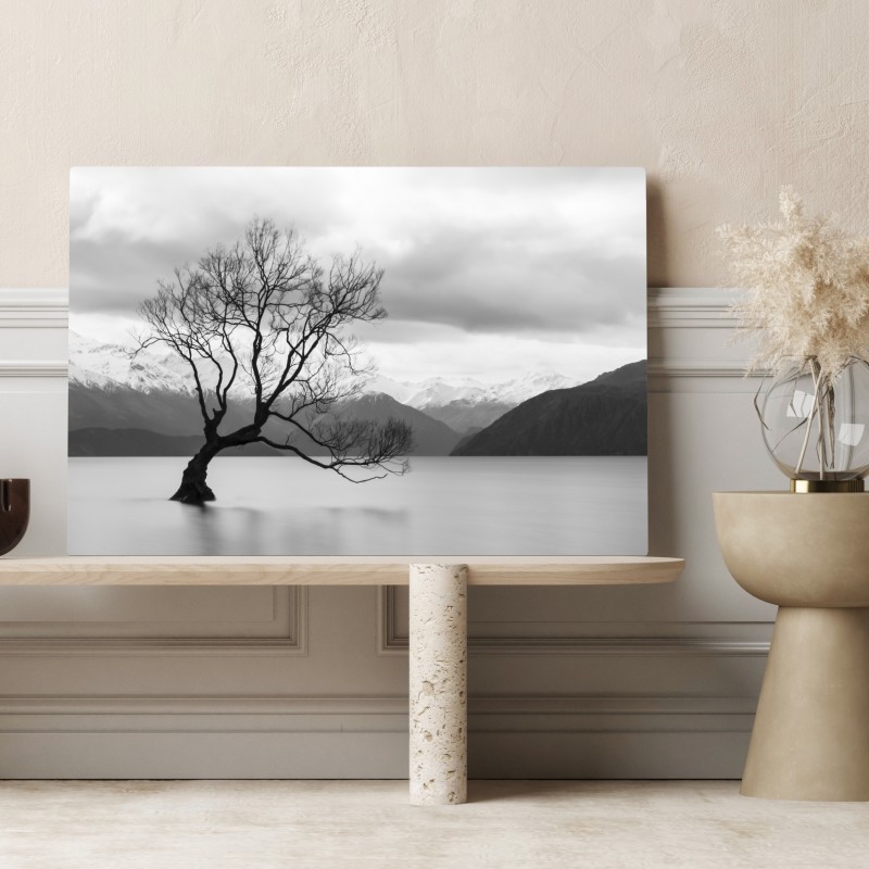 Leinwandbild einsamer baum im see in schwarzweiß – Wallnifity® Leinwandbild einsamer baum im see in schwarzweiß – Wallnifity®