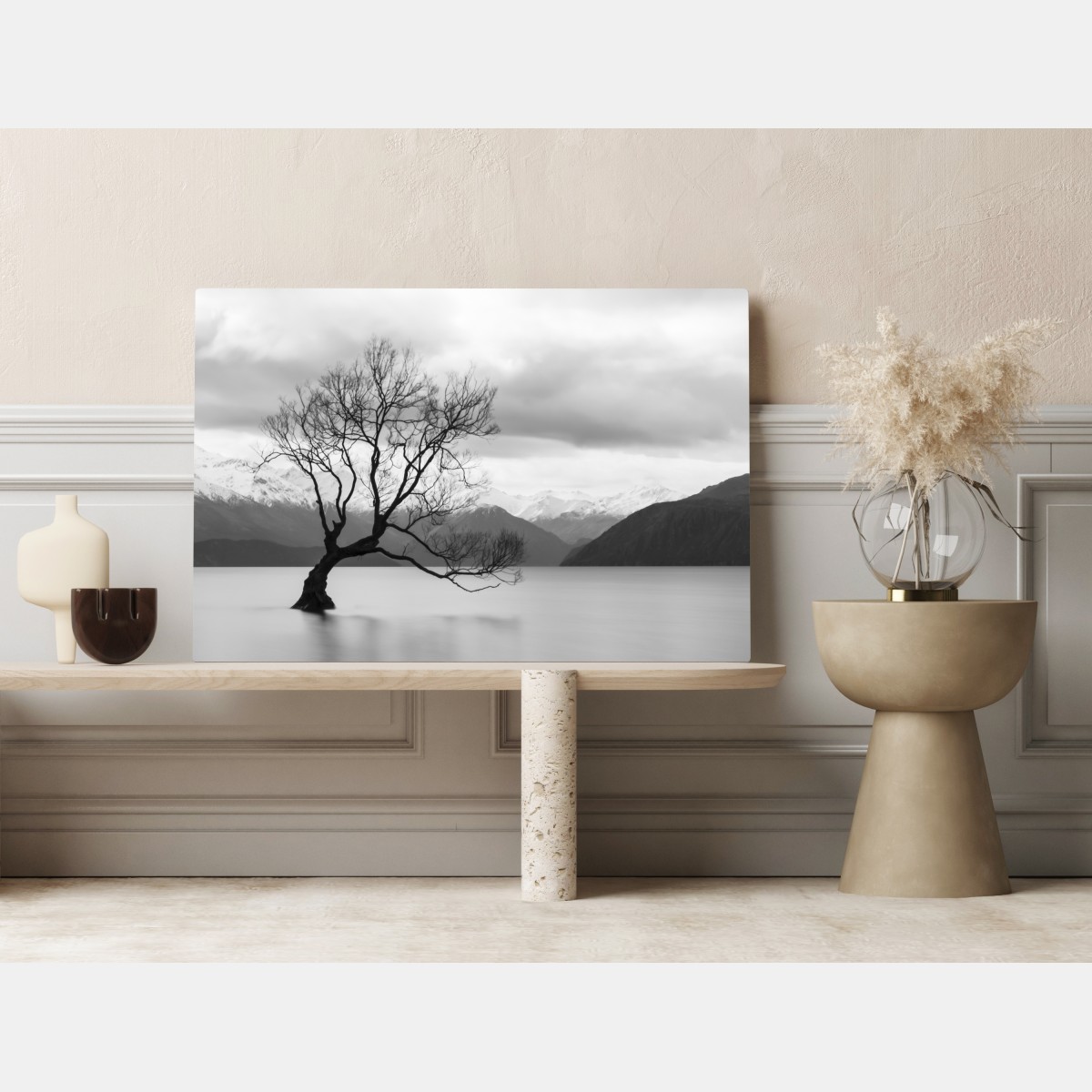 Leinwandbild einsamer baum im see in schwarzweiß – Wallnifity® Leinwandbild einsamer baum im see in schwarzweiß – Wallnifity®