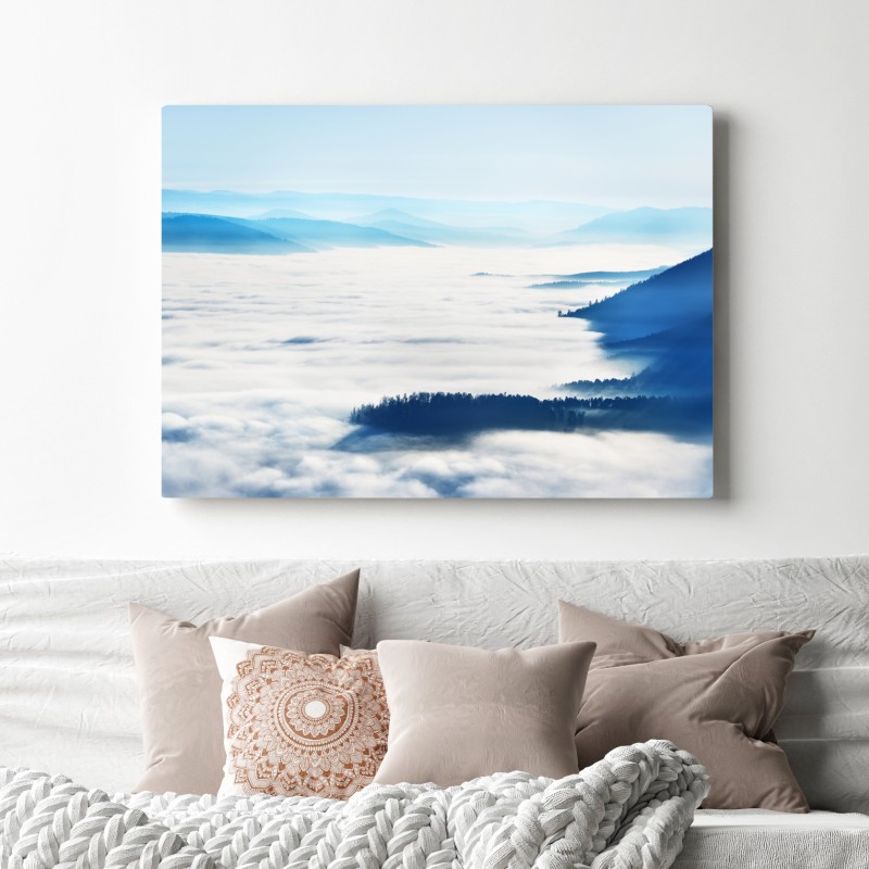 Leinwandbild neblige bergpanorama über dem tal – Wallnifity® Leinwandbild neblige bergpanorama über dem tal – Wallnifity®