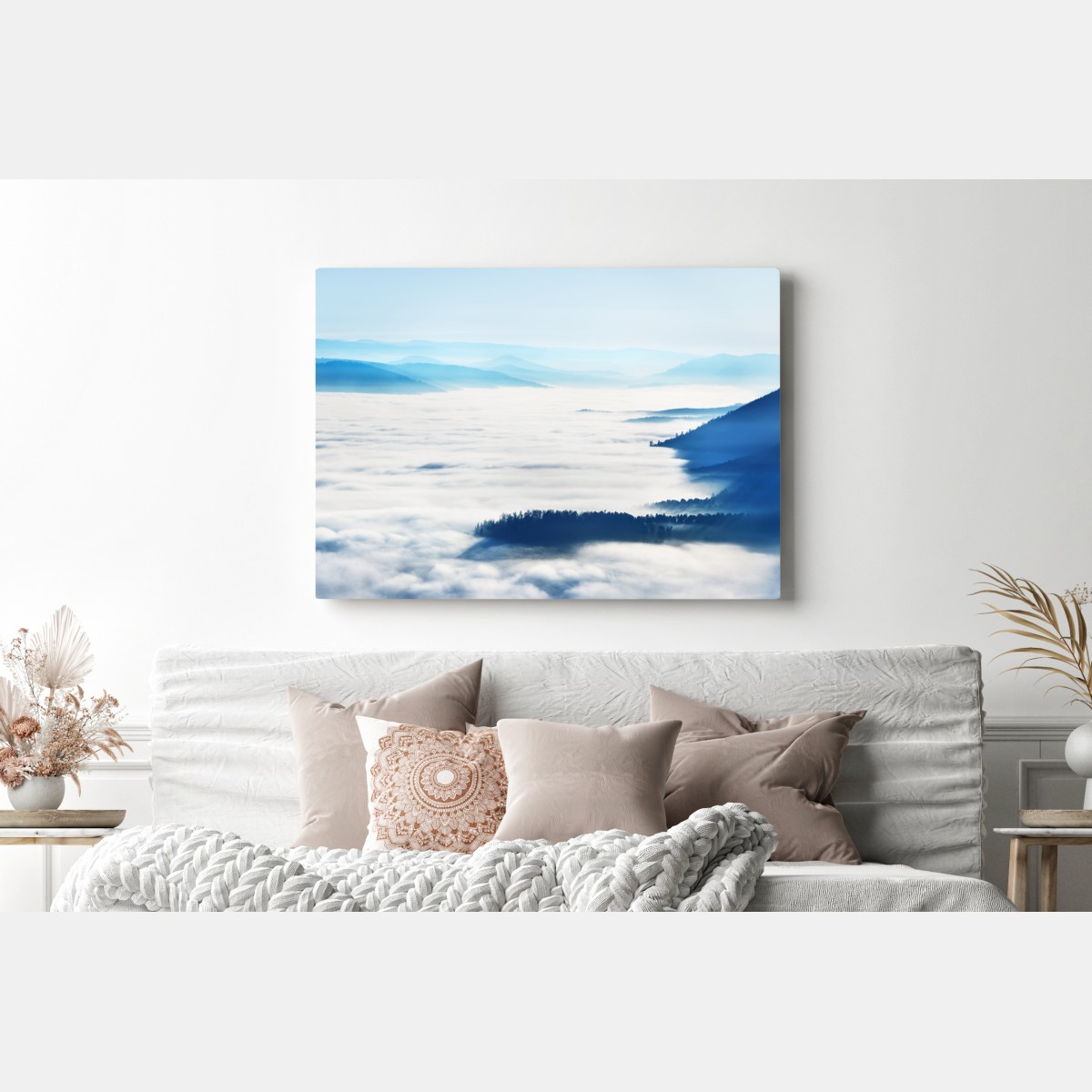 Leinwandbild neblige bergpanorama über dem tal – Wallnifity® Leinwandbild neblige bergpanorama über dem tal – Wallnifity®