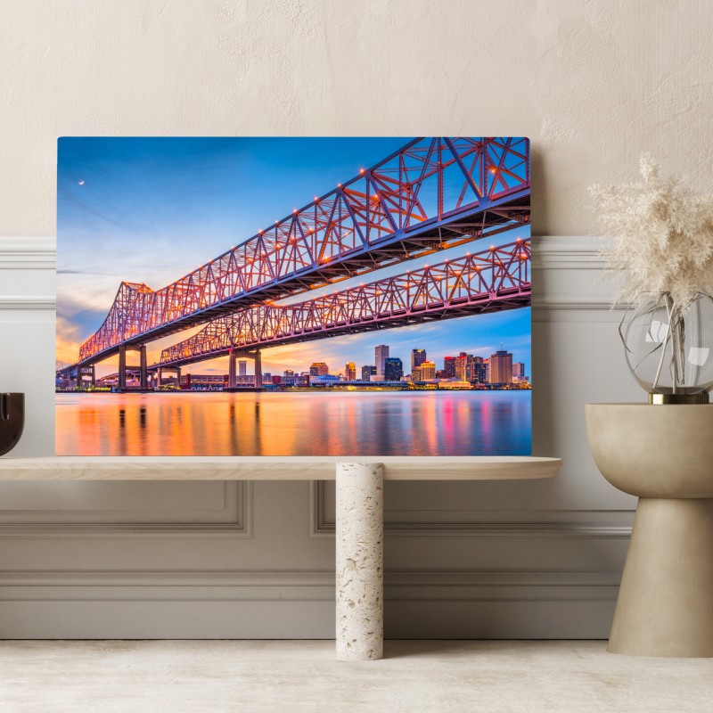 Leinwandbild Crescent City Connection brücke bei sonnenuntergang, New Orleans – Wallnifity® Leinwandbild Crescent City Connection brücke bei sonnenuntergang, New Orleans – Wallnifity®