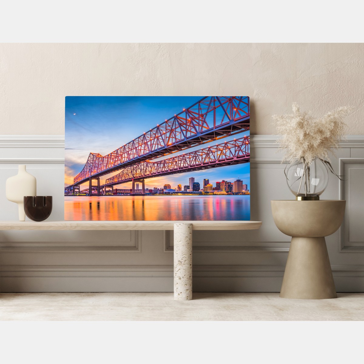 Leinwandbild Crescent City Connection brücke bei sonnenuntergang, New Orleans – Wallnifity® Leinwandbild Crescent City Connection brücke bei sonnenuntergang, New Orleans – Wallnifity®