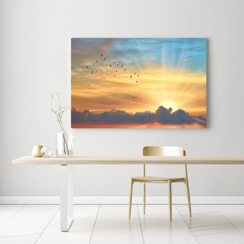 Leinwandbild goldener sonnenaufgang über den wolken – Wallnifity® Leinwandbild goldener sonnenaufgang über den wolken – Wallnifity®