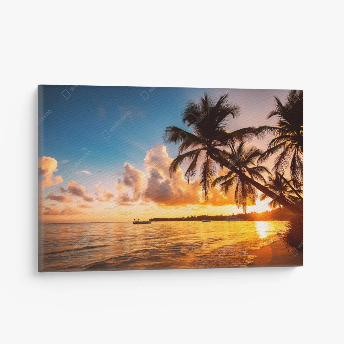 Leinwandbild tropischer sonnenuntergang mit palmensilhouetten, Dominikanische Republik – Wallnifity® Leinwandbild tropischer sonnenuntergang mit palmensilhouetten, Dominikanische Republik – Wallnifity®