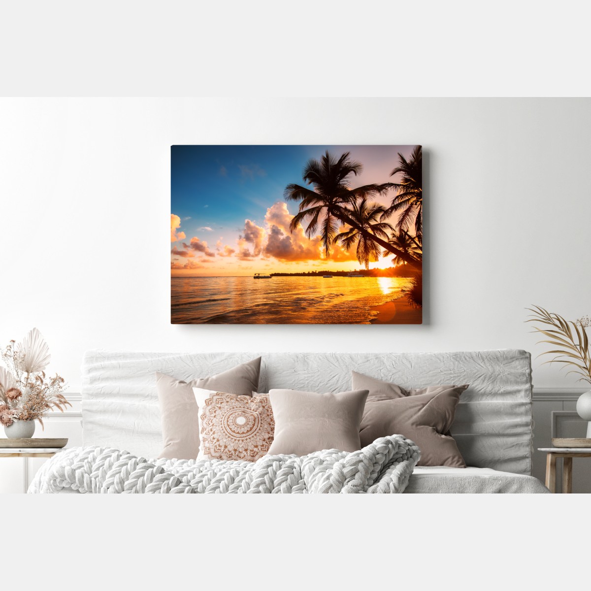 Leinwandbild tropischer sonnenuntergang mit palmensilhouetten, Dominikanische Republik – Wallnifity® Leinwandbild tropischer sonnenuntergang mit palmensilhouetten, Dominikanische Republik – Wallnifity®