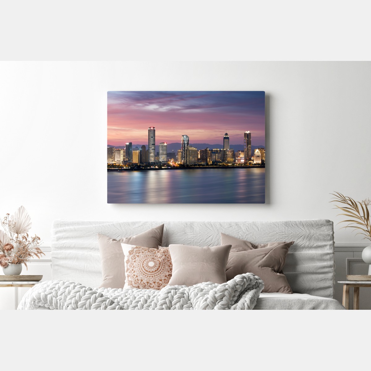 Leinwandbild ruhige stadtskyline bei dämmerung – Wallnifity®