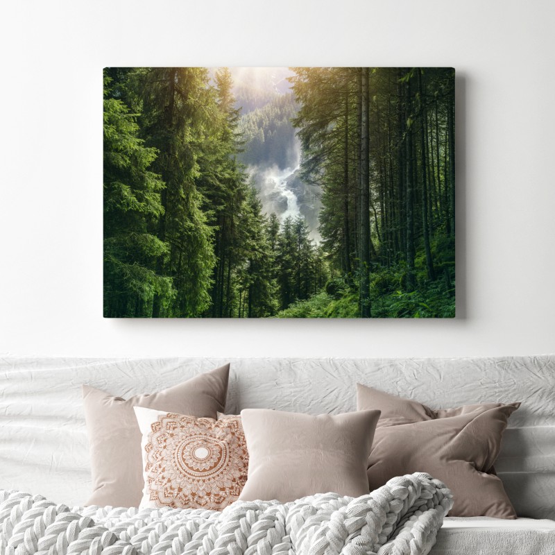 Leinwandbild Krimml wasserfall im üppigen alpinen wald – Wallnifity® Leinwandbild Krimml wasserfall im üppigen alpinen wald – Wallnifity®