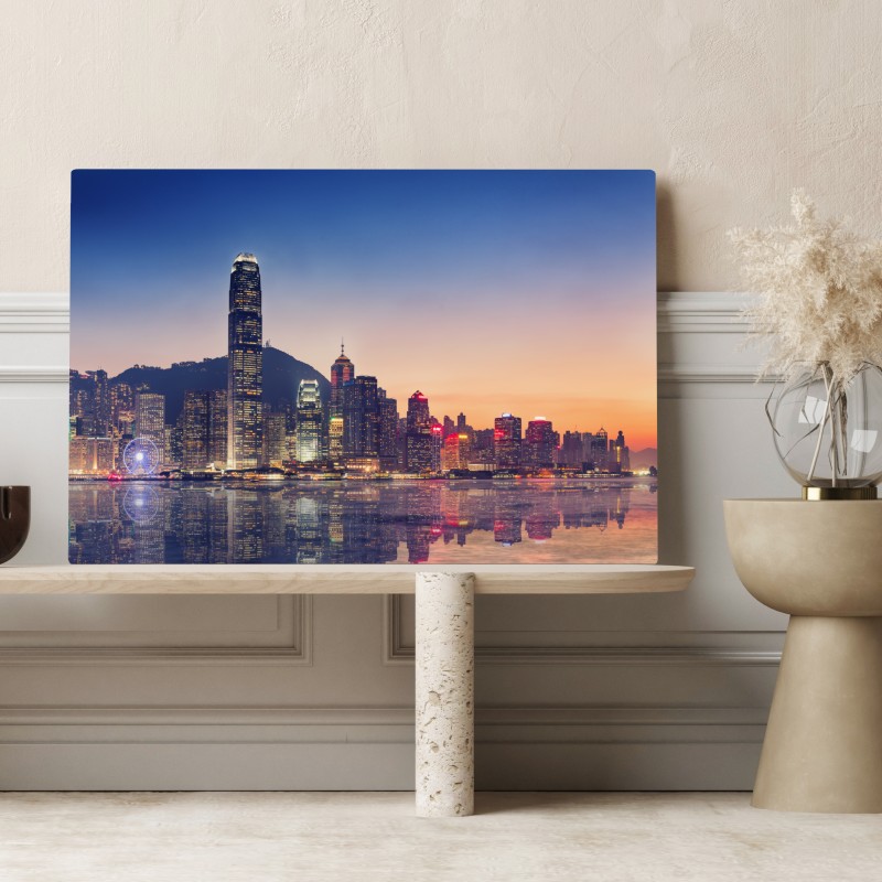 Leinwandbild Hongkong panorama bei dämmerung – Wallnifity® Leinwandbild Hongkong panorama bei dämmerung – Wallnifity®