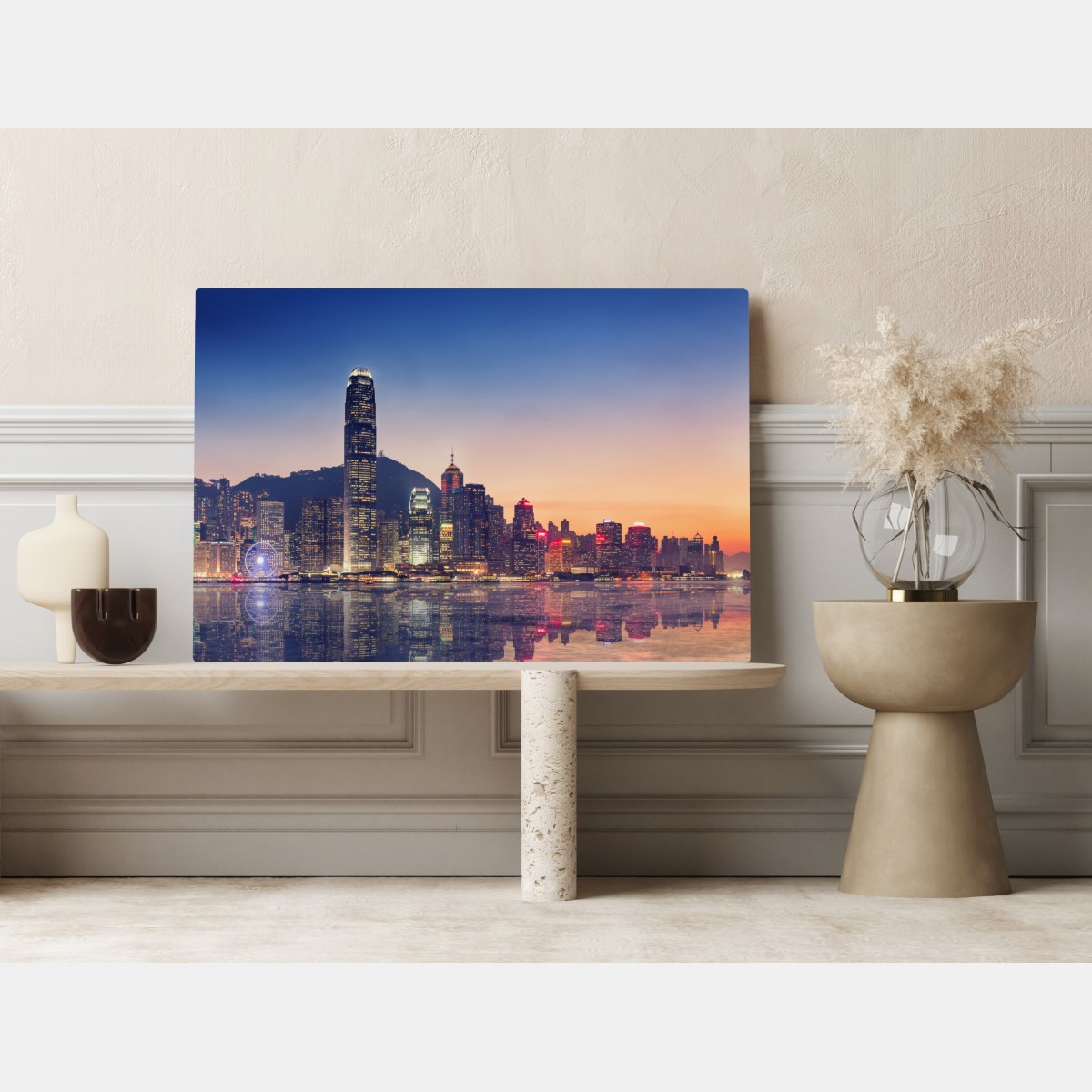 Leinwandbild Hongkong panorama bei dämmerung – Wallnifity® Leinwandbild Hongkong panorama bei dämmerung – Wallnifity®