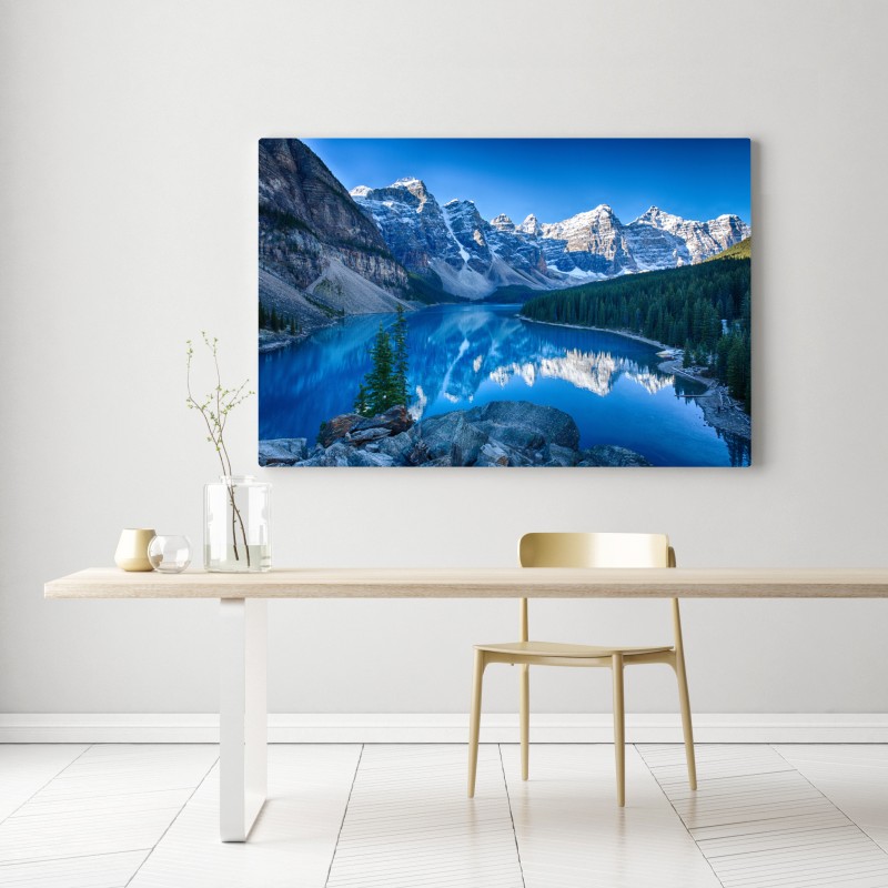 Leinwandbild ruhiger bergsee mit spiegelung – Wallnifity® Leinwandbild ruhiger bergsee mit spiegelung – Wallnifity®