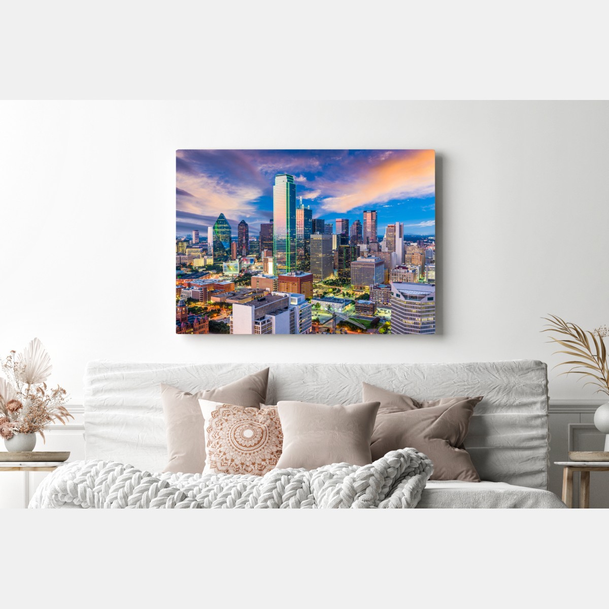 Leinwandbild Dallas skyline bei sonnenuntergang – Wallnifity® Leinwandbild Dallas skyline bei sonnenuntergang – Wallnifity®