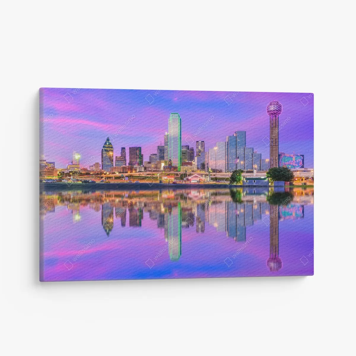 Leinwandbild Dallas skyline im violetten abendlicht – Wallnifity® Leinwandbild Dallas skyline im violetten abendlicht – Wallnifity®