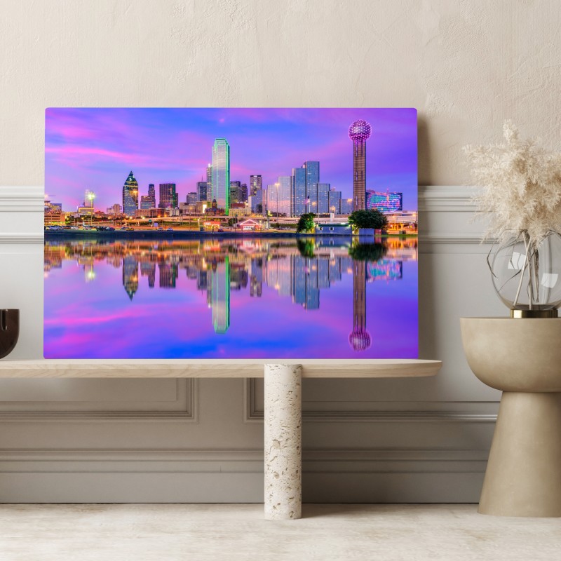 Leinwandbild Dallas skyline im violetten abendlicht – Wallnifity® Leinwandbild Dallas skyline im violetten abendlicht – Wallnifity®