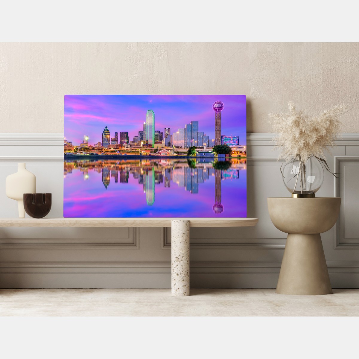 Leinwandbild Dallas skyline im violetten abendlicht – Wallnifity® Leinwandbild Dallas skyline im violetten abendlicht – Wallnifity®