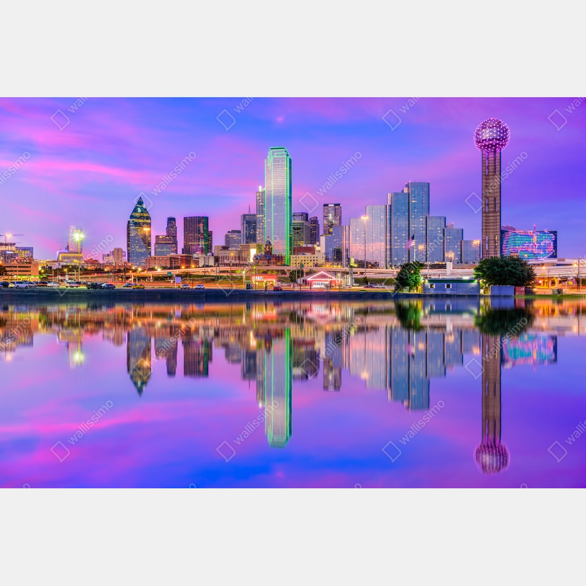 Leinwandbild Dallas skyline im violetten abendlicht – Wallnifity® Leinwandbild Dallas skyline im violetten abendlicht – Wallnifity®