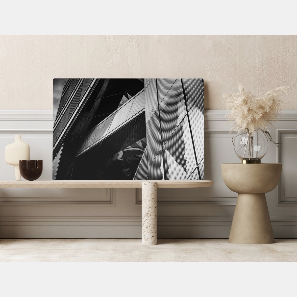 Leinwandbild geometrische moderne fassade in schwarzweiß – Wallnifity® Leinwandbild geometrische moderne fassade in schwarzweiß – Wallnifity®