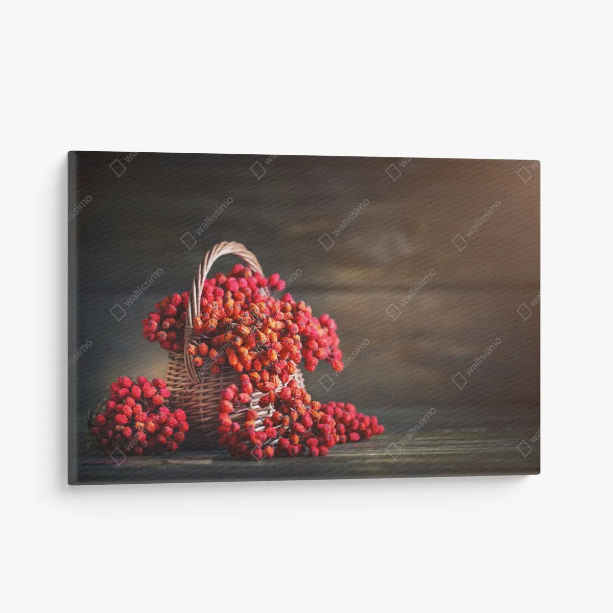Leinwandbild herbstliche vogelbeeren im weidenkorb – Wallnifity® Leinwandbild herbstliche vogelbeeren im weidenkorb – Wallnifity®