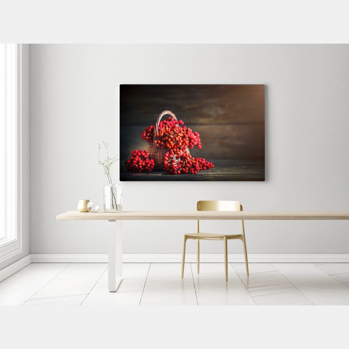 Leinwandbild herbstliche vogelbeeren im weidenkorb – Wallnifity® Leinwandbild herbstliche vogelbeeren im weidenkorb – Wallnifity®