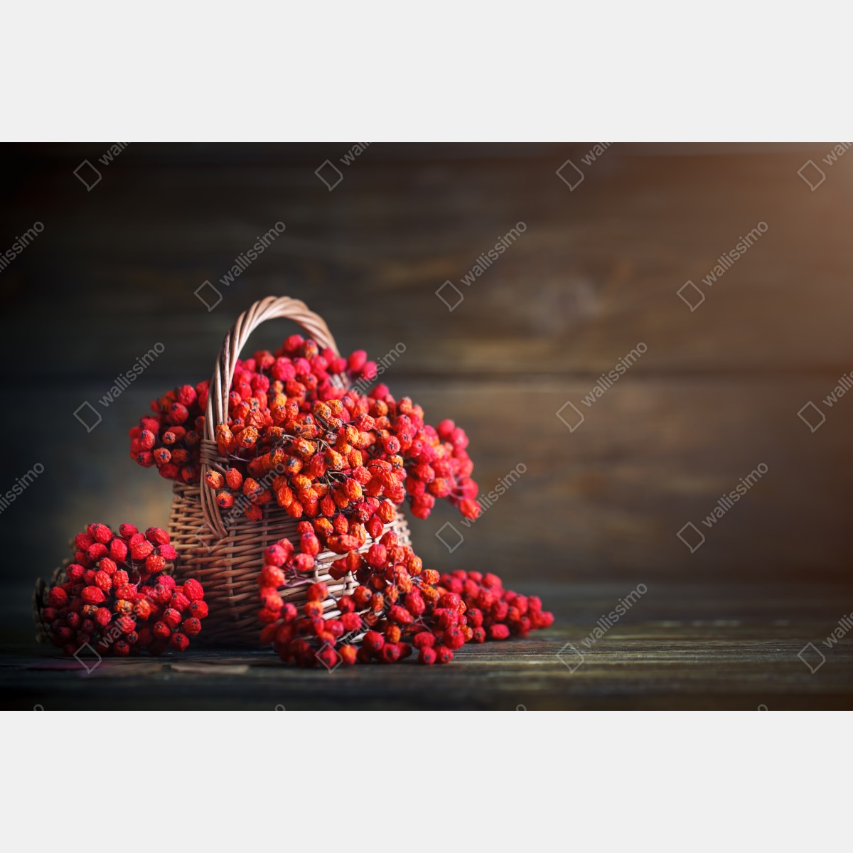 Leinwandbild herbstliche vogelbeeren im weidenkorb – Wallnifity® Leinwandbild herbstliche vogelbeeren im weidenkorb – Wallnifity®