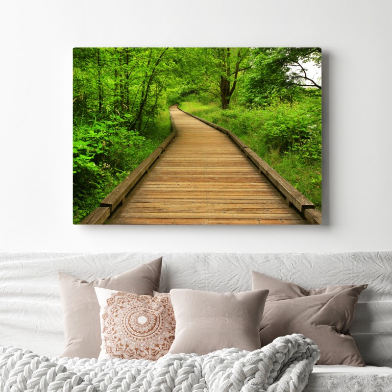 Leinwandbild ruhiger holzsteg im wald – Wallnifity® Leinwandbild ruhiger holzsteg im wald – Wallnifity®