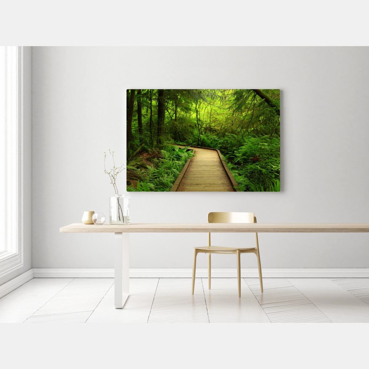 Leinwandbild ruhiger grüner waldsteg – Wallnifity® Leinwandbild ruhiger grüner waldsteg – Wallnifity®