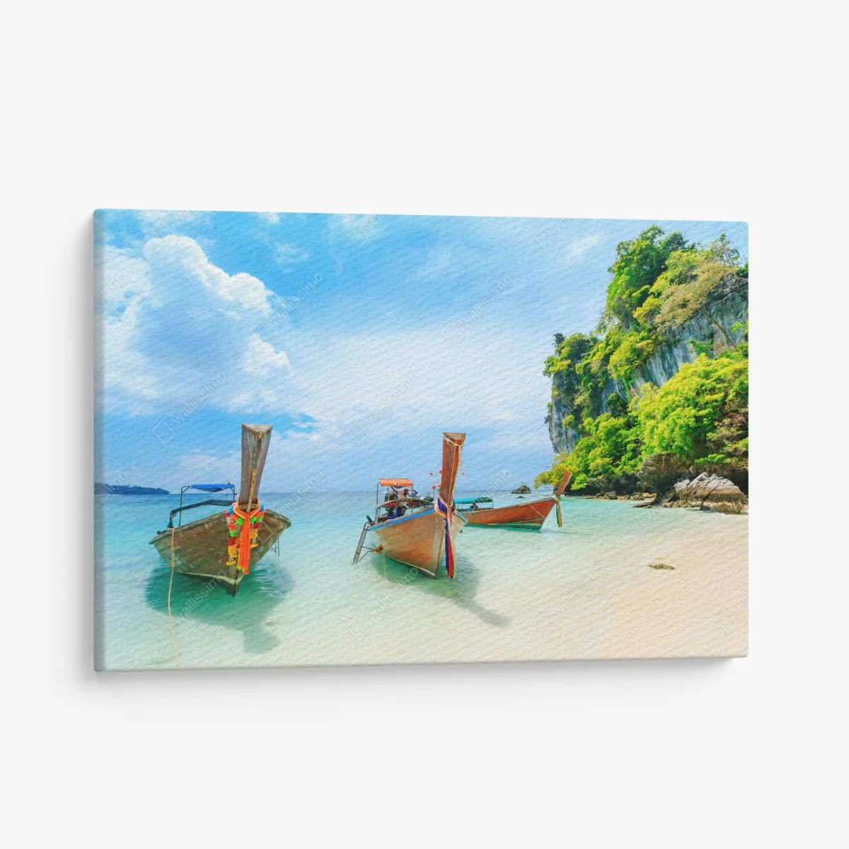 Leinwandbild longtail-boote am türkisfarbenen strand von Phuket – Wallnifity® Leinwandbild longtail-boote am türkisfarbenen strand von Phuket – Wallnifity®