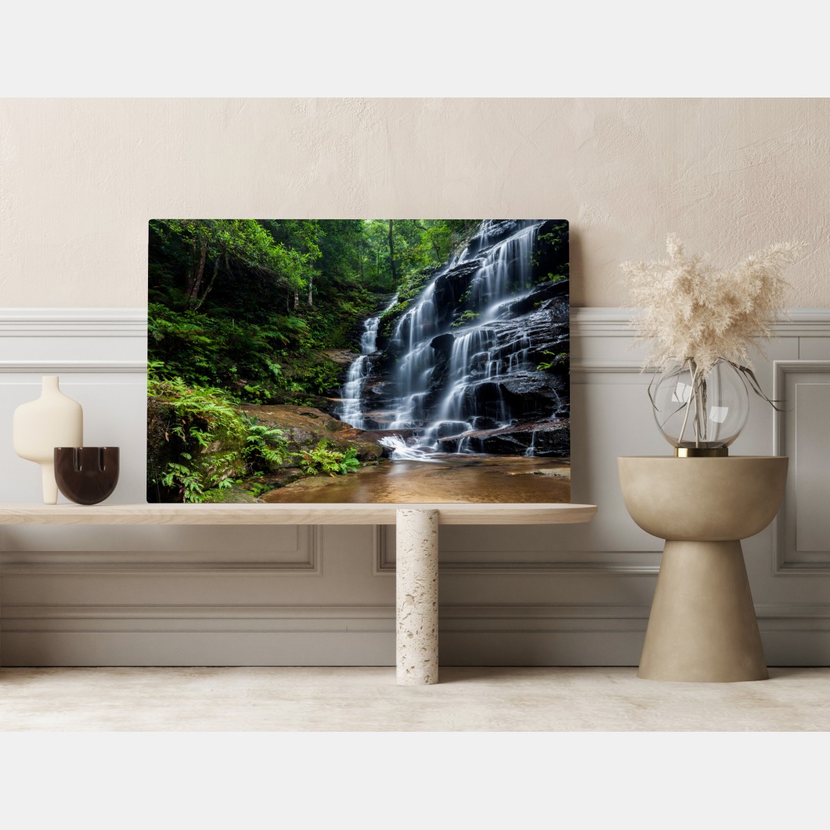 Leinwandbild ruhiger wasserfall im wald – Wallnifity® Leinwandbild ruhiger wasserfall im wald – Wallnifity®