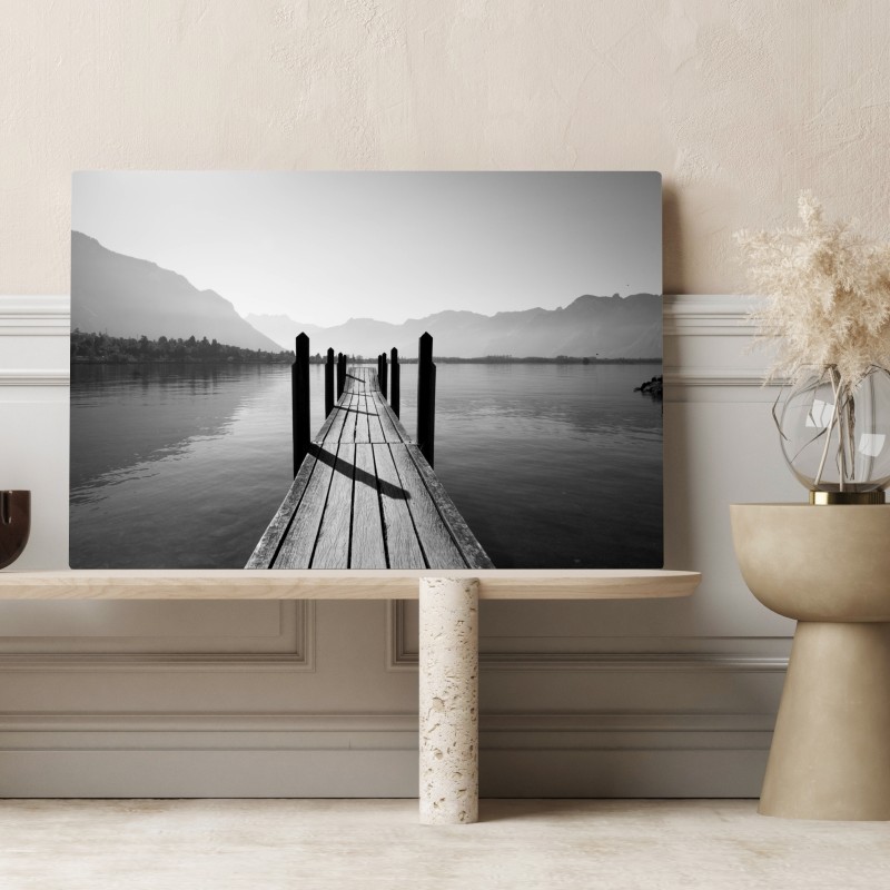 Leinwandbild ruhiger steg am see in schwarzweiß – Wallnifity® Leinwandbild ruhiger steg am see in schwarzweiß – Wallnifity®