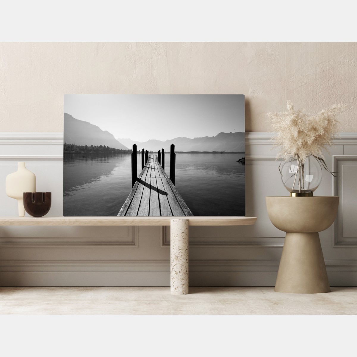 Leinwandbild ruhiger steg am see in schwarzweiß – Wallnifity® Leinwandbild ruhiger steg am see in schwarzweiß – Wallnifity®