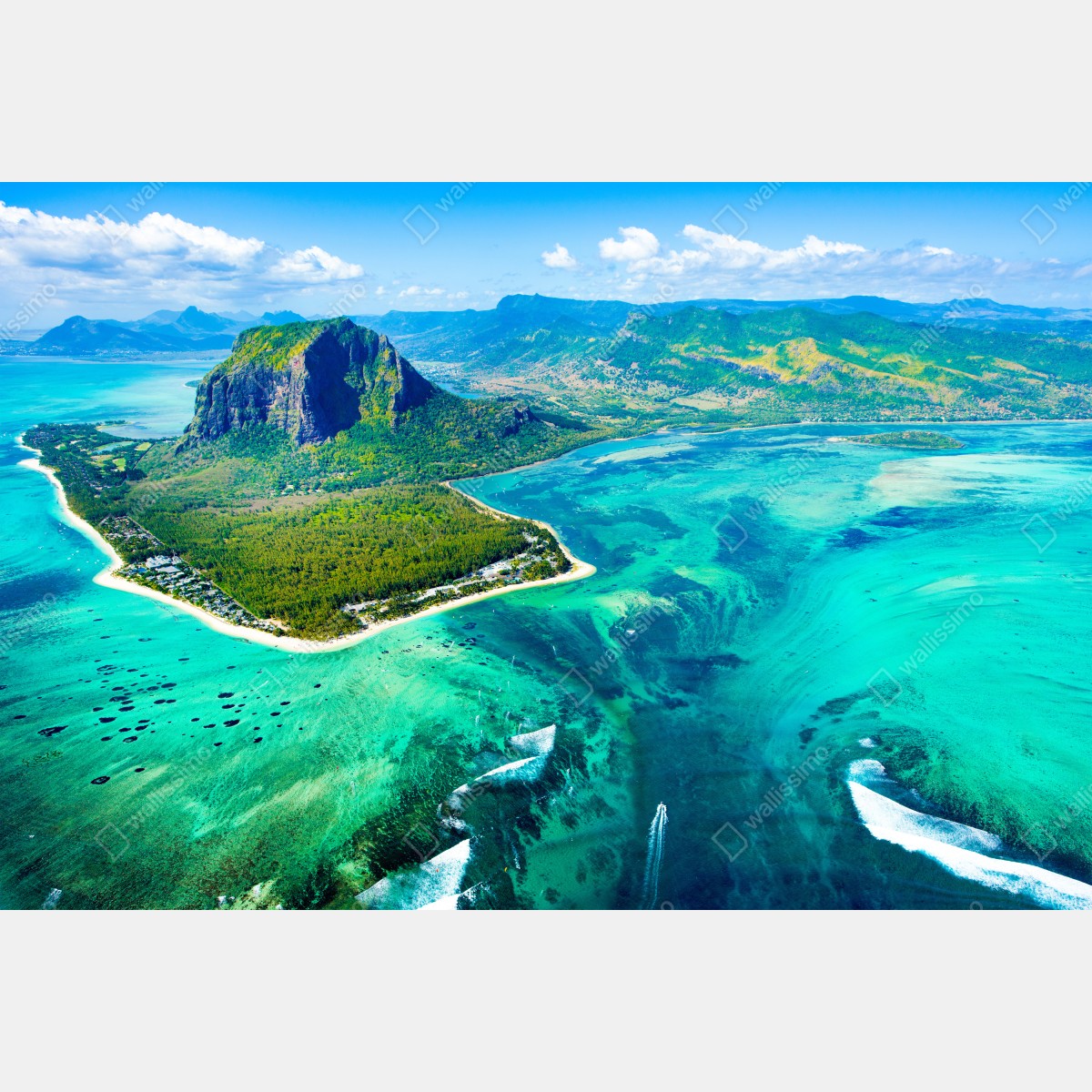 Leinwandbild türkisfarbene lagune aus der luft, Mauritius – Wallnifity® Leinwandbild türkisfarbene lagune aus der luft, Mauritius – Wallnifity®