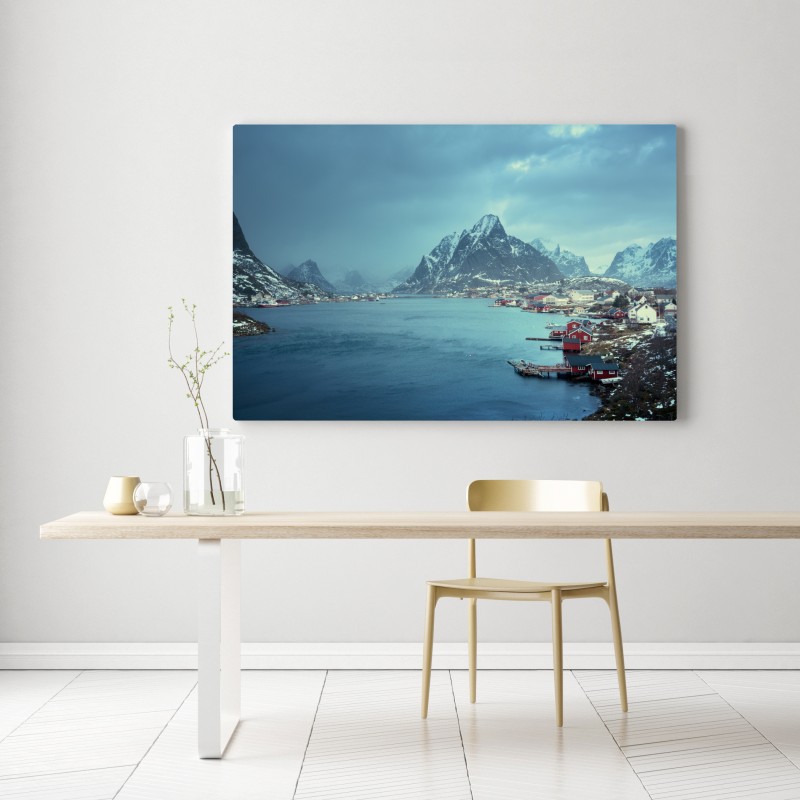 Leinwandbild Reine winterlicher fjord in den Lofoten – Wallnifity® Leinwandbild Reine winterlicher fjord in den Lofoten – Wallnifity®