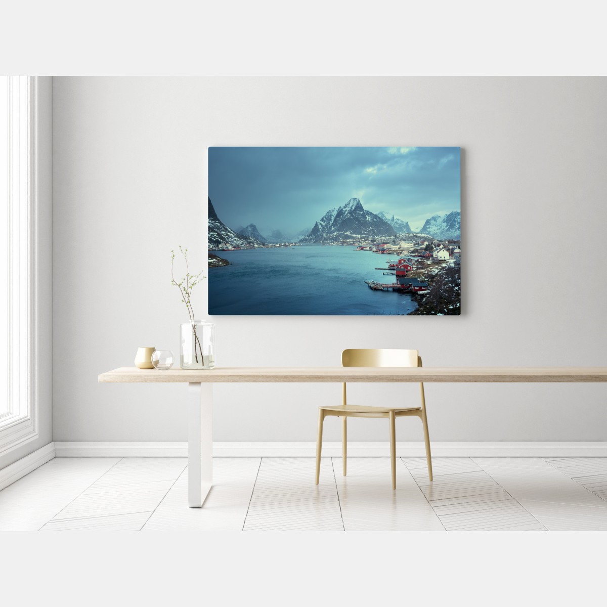 Leinwandbild Reine winterlicher fjord in den Lofoten – Wallnifity® Leinwandbild Reine winterlicher fjord in den Lofoten – Wallnifity®