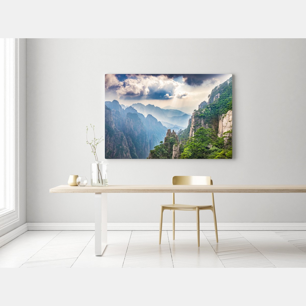 Leinwandbild neblige bergklippen mit sonnenstrahlen – Wallnifity® Leinwandbild neblige bergklippen mit sonnenstrahlen – Wallnifity®