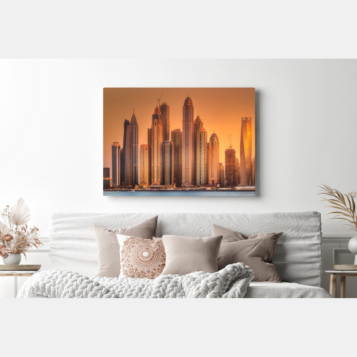 Leinwandbild Dubai skyline im goldenen licht – Wallnifity® Leinwandbild Dubai skyline im goldenen licht – Wallnifity®