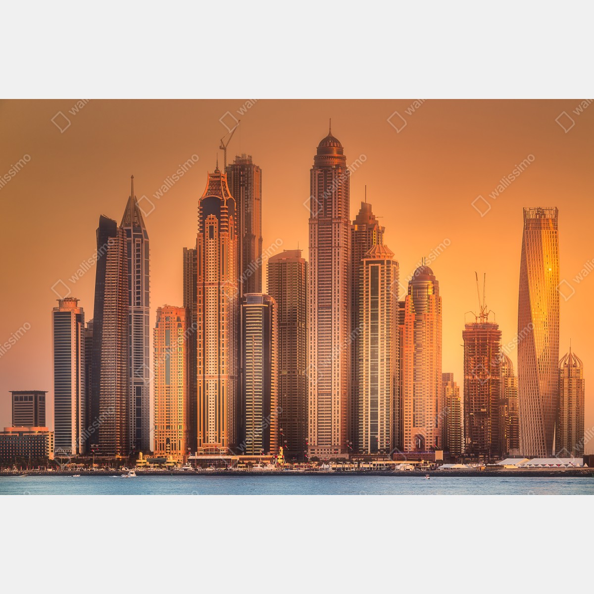 Leinwandbild Dubai skyline im goldenen licht – Wallnifity® Leinwandbild Dubai skyline im goldenen licht – Wallnifity®