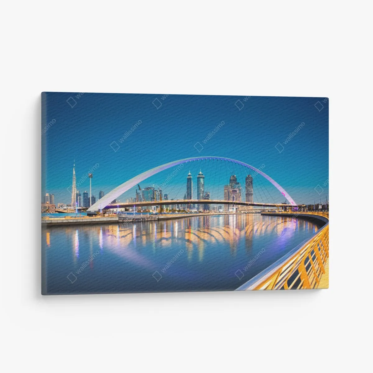 Leinwandbild Dubai skyline bei nacht mit beleuchteter brücke – Wallnifity® Leinwandbild Dubai skyline bei nacht mit beleuchteter brücke – Wallnifity®