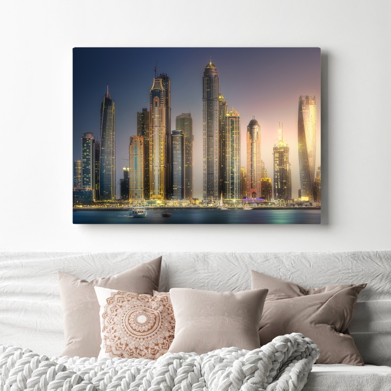 Leinwandbild goldene stadtansicht bei dämmerung – Wallnifity® Leinwandbild goldene stadtansicht bei dämmerung – Wallnifity®