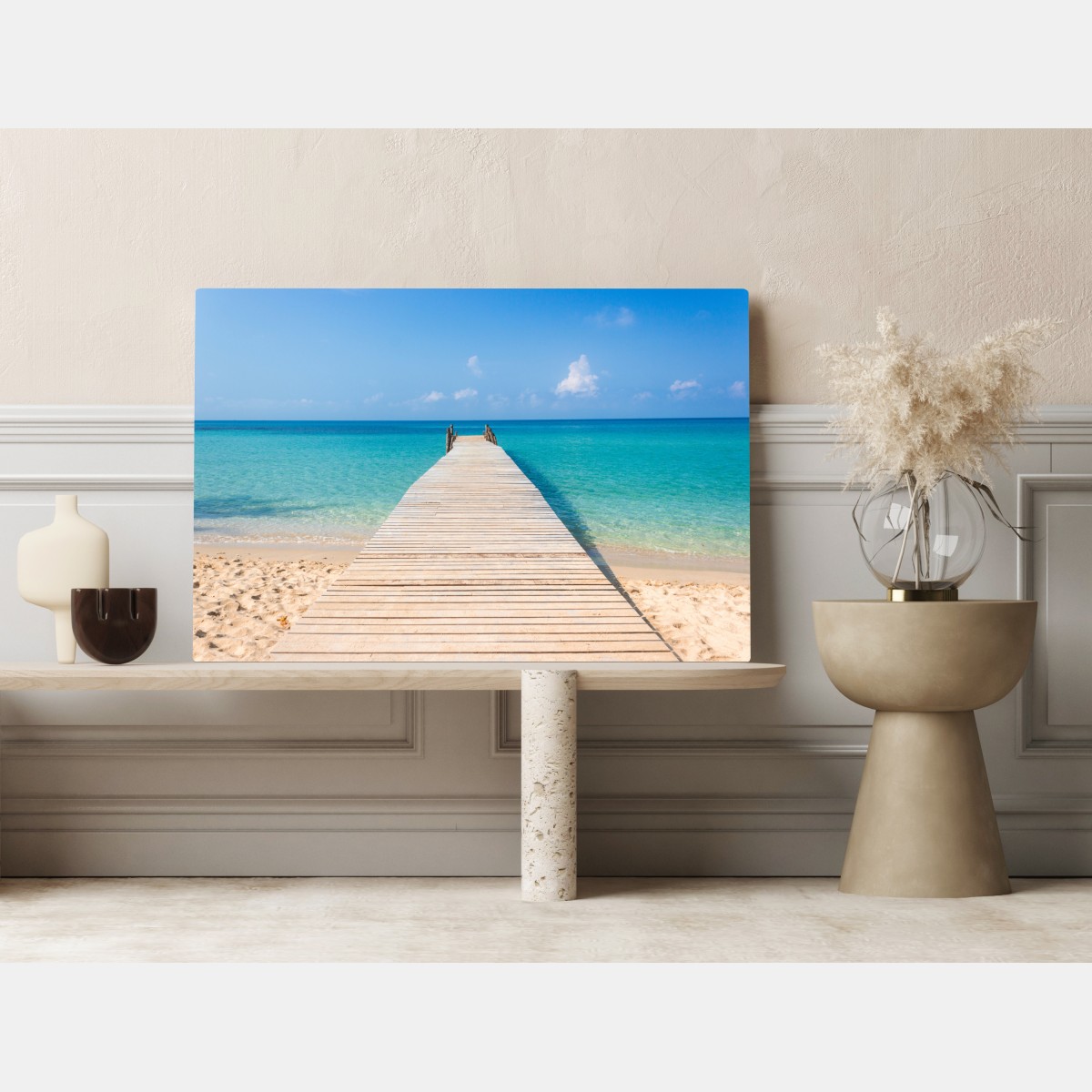 Leinwandbild hölzerner steg zum türkisfarbenen meer – Wallnifity®