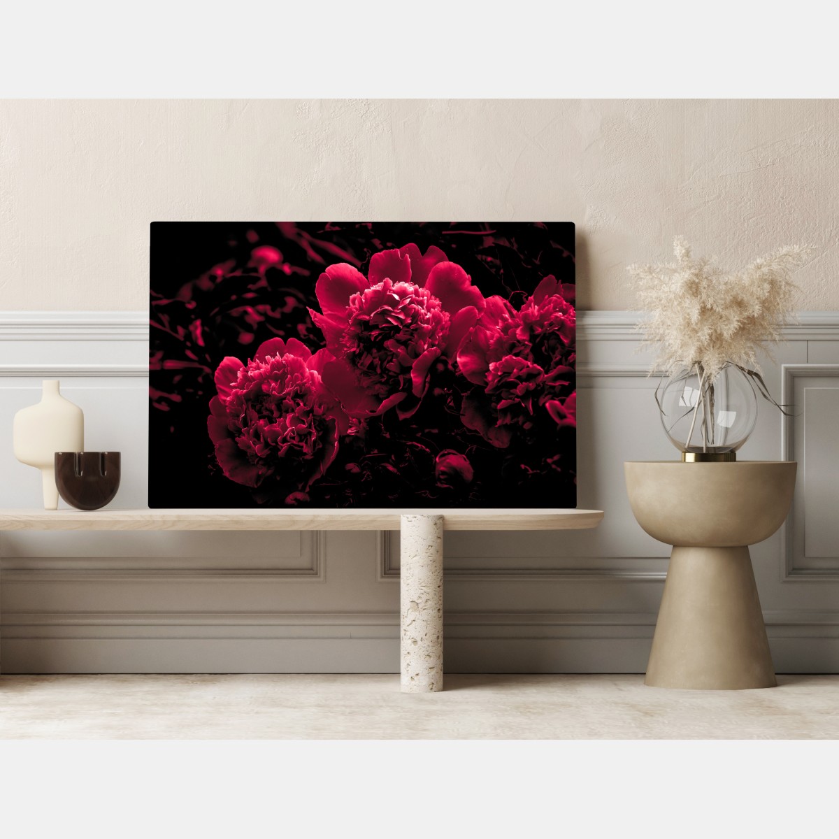 Leinwandbild stimmungsvolle rosa pfingstrosen – Wallnifity®